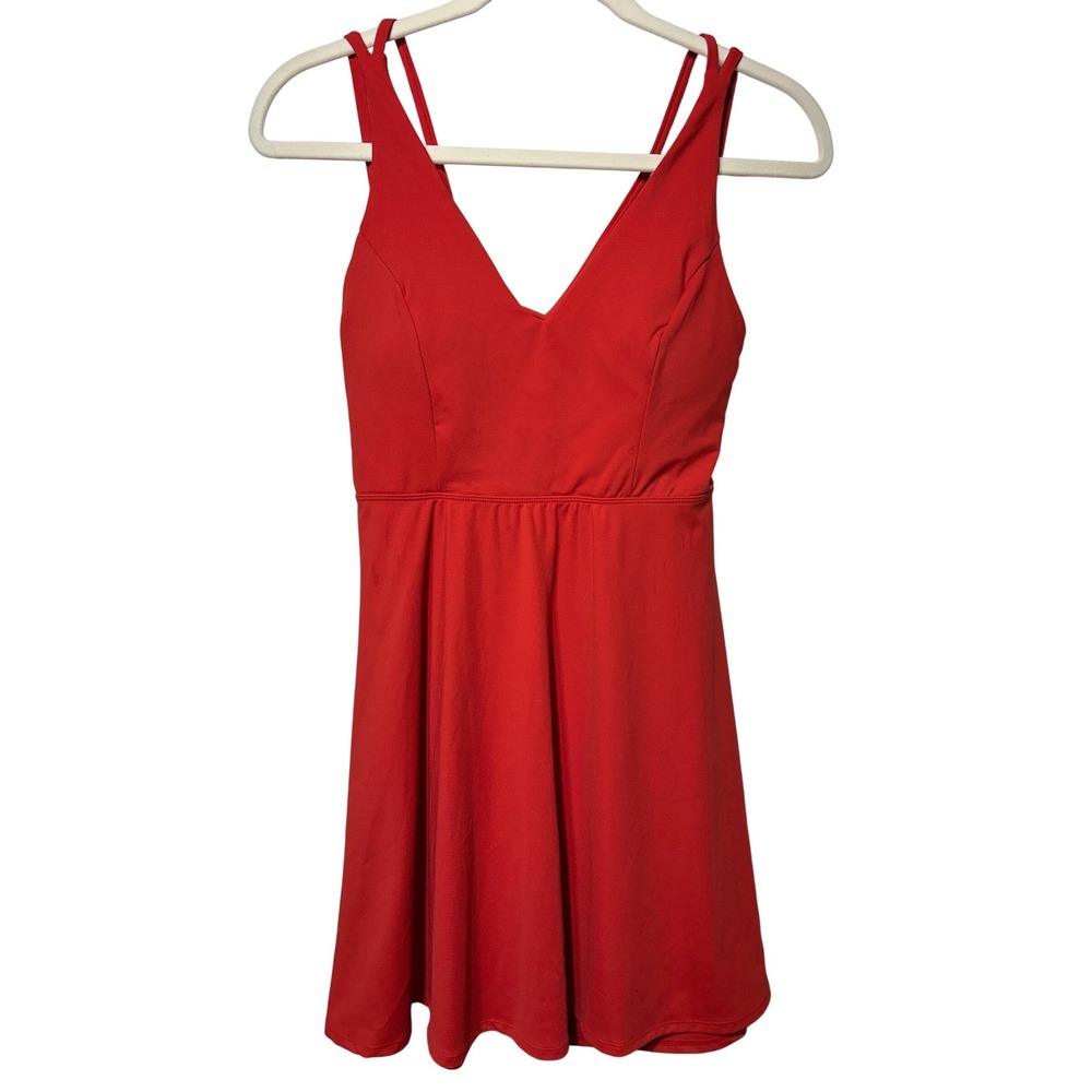 Halara V Neck Crisscross Back Nylon Elastane Mini Dress‎ Poppy Red Size M NWT